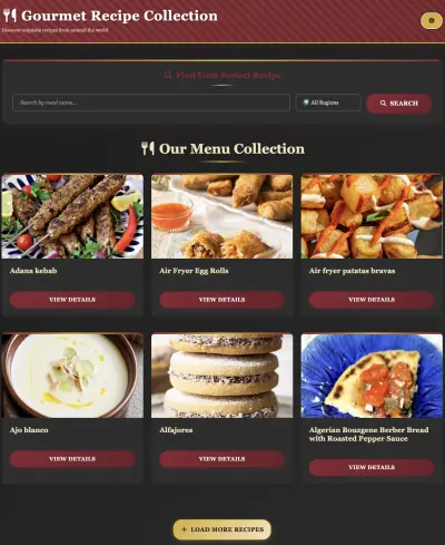 برمجة تطبيق ويب لعرض وصفات الطعام