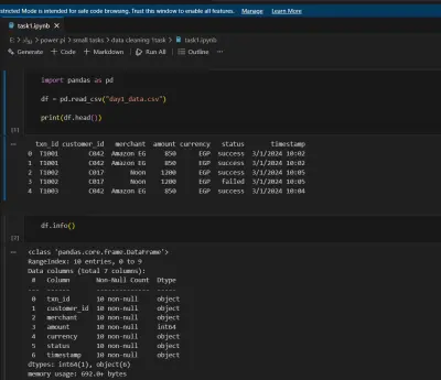 سأقوم بتنظيف ومعالجة بياناتك باستخدام Python لتصبح جاهزة للتحليل