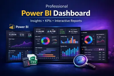 تصميم لوحة تحكم Power BI احترافية من بيانات Excel أو CSV