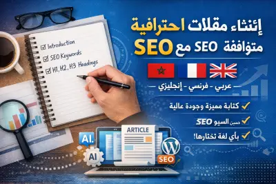 إنشاء مقالات احترافية ومتوافقة مع SEO بأي لغة (عربي – فرنسي – إنجليزي) عدد المقالات المقالة الواحدة بأكثر من 1500 كلمة