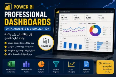 سأقوم بإنشاء Dashboard احترافي وتحليل بيانات باستخدام Power BI