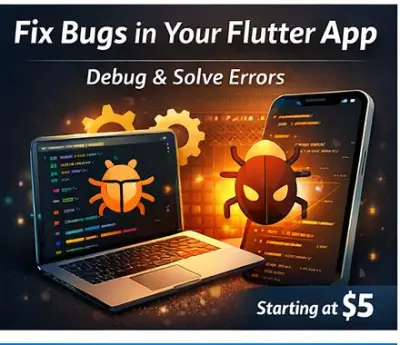 سأقوم بإصلاح الأخطاء (Bugs) في تطبيق Flutter الخاص بك 5 اسكرينات فقط سيتم اصلاحهم