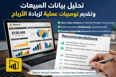 صورة العمل سأقوم بتحليل بيانات المبيعات وتقديم توصيات لزيادة الأرباح باستخدام Power BI