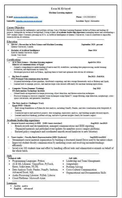 إعداد سيرة ذاتية (CV) احترافية مخصصة لسوق العمل والمجال الوظيفي
