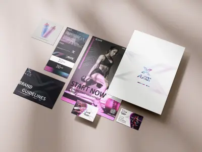 تصميم هوية بصرية كاملة لجيم (لوجو + سوشيال ميديا + فلاير + بيزنس كارد)