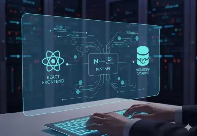 صورة العمل سأقوم بربط تطبيق Reactمع Backend مبني بـ Node.js و Express وربطه بقاعدة بيانات MongoDB.