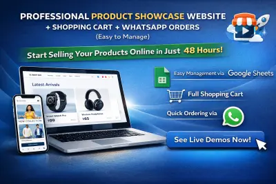 تصميم موقع عرض منتجات احترافي + سلة تسوق + طلبات واتساب (سهل الإدارة)