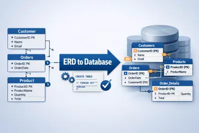 تحويل مخطط ERD إلى قاعدة بيانات كاملة مع العلاقات والقيود