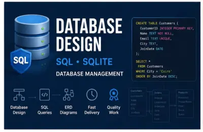 سأقوم بتصميم وتطوير قواعد بيانات SQL احترافية لمشروعك