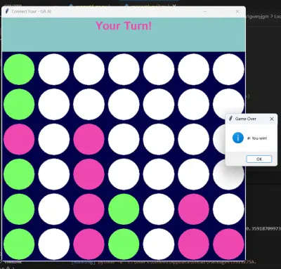 برمجة ذكاء اصطناعي للعبة Connect 4 (أربعة في خط) باستخدام الخوارزميات الجينية