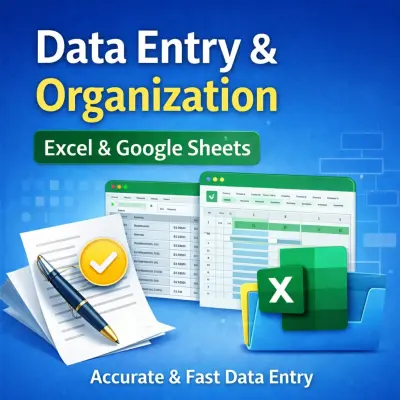 سأقوم بإدخال وتنظيم البيانات في Excel أو Google Sheets بدقة وسرعة