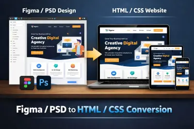 تحويل تصميم Figma أو PSD إلى موقع HTML CSS متجاوب
