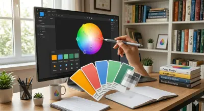 تصميم لوحة ألوان احترافية  واحدة (5 درجات) مع أكواد HEX ومتناسقة لهويتك البصرية أو تطبيقك.