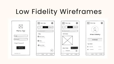 "تصميم Wireframe بسيط لعدد 3 شاشات لتطبيق أو موقع"