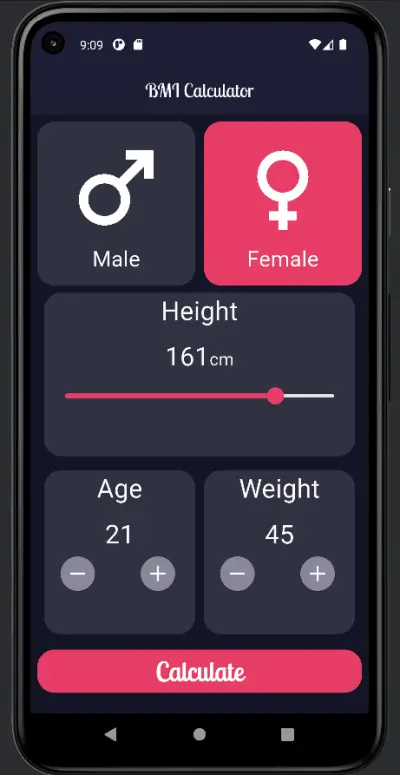 تصميم تطبيق حساب مؤشر كتلة الجسم (BMI) باستخدام Flutter
