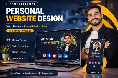 سأصمم لك موقع شخصي احترافي يعرض صورتك وروابط السوشيال ميديا