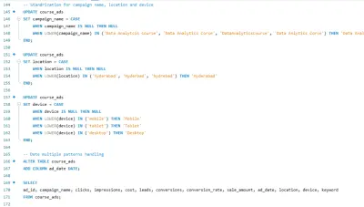 إنشاء قاعدة بيانات وتنظيف وتحليل البيانات باستخدام لغة SQL