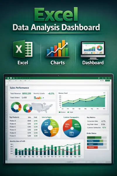 تحليل البيانات وتنظيفها وتصميم Dashboard احترافي في Excel