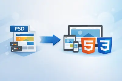تحويل اي تصميم psd الى صفحة ويب باكواد js,html,css معاصرة