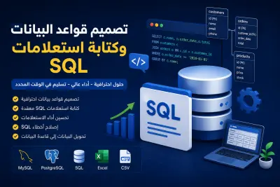 صورة العمل سأقوم بتصميم قواعد البيانات وكتابة استعلامات SQL باستخدام MySQL & PostgreSQL