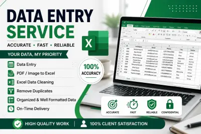 سأقوم بإدخال وتنظيم البيانات باحترافية باستخدام Excel وGoogle Sheets