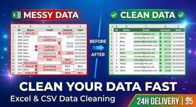 سأقوم بتنظيف ومعالجة بيانات Excel أو CSV بشكل احترافي