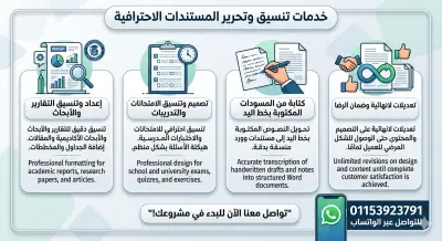 كل ما يخص كتابة وتنسيق المحتوى (مقالات ، أبحاث ، مذكرات ، تقارير ، امتحانات ، ....) على برنامج الوورد باللغتين العربية والإنجليزية