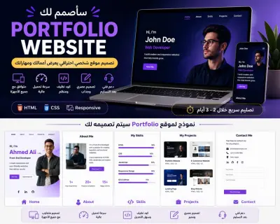 سأقوم تصميم موقع Portfolio احترافي يعرض مهاراتك وأعمالك بشكل جذاب يساعدك في جذب العملاء أو فرص العمل.