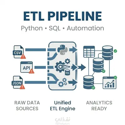 صورة العمل بناء ETL Pipeline  لاستخراج وتنظيف وتحميل البيانات باستخدام Python و SQL
