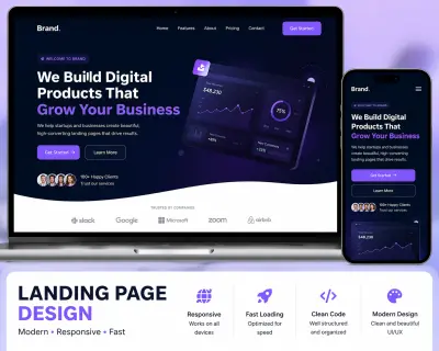 تصميم صفحة هبوط (Landing Page) احترافية ومتجاوبة باستخدام HTML وCSS وJavaScript