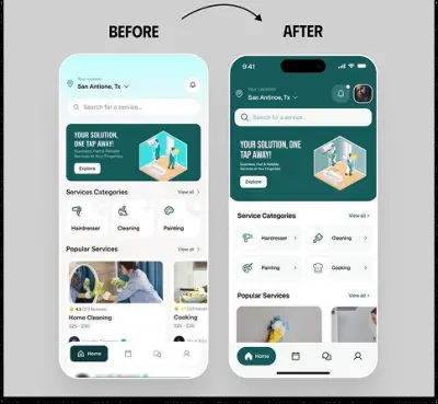 إعادة تصميم شاشة تطبيق بشكل احترافي مع تحسين UI/UX، وتنظيم العناصر والألوان