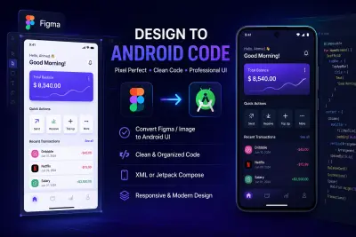 سأقوم بتحويل تصميم UI (من Figma أو صورة) إلى كود Android احترافي باستخدام XML أو Jetpack Compose بدقة عالية