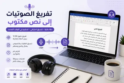 تحويل الملفات الصوتية أو الفيديو إلى نص مكتوب بدقة، سواء بالعربي أو الإنجليزي، مع تنسيق وترتيب الكلام.