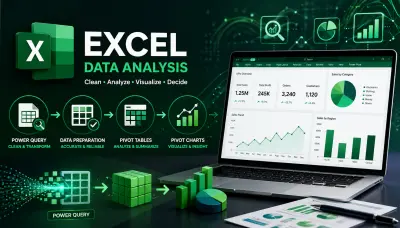 تحليل بيانات احترافي باستخدام Excel يشمل تنظيف وتجهيز البيانات بـPower Query، وإنشاء Pivot Tables لاستخراج KPIs، وتصميم Pivot Charts وDashboard تفاعلية لعرض النتائج بشكل بصري واضح يساعد على فهم البيانات واتخاذ قرارات دقيقة وسريعة.