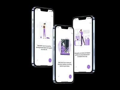 تصميم 3 شاشات Onboarding لتطبيق موبايل على Figma
