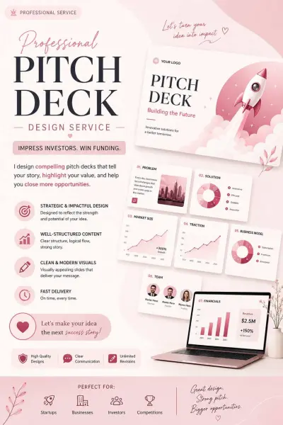 تصميم Pitch Deck احترافي لجذب المستثمرين (Startup / AI Projects)
