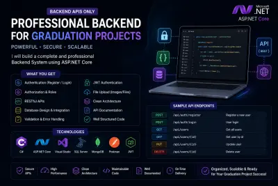 سأبني لك نظام Back-End احترافي كامل لمشروع التخرج باستخدام  ASP DOT NET Core