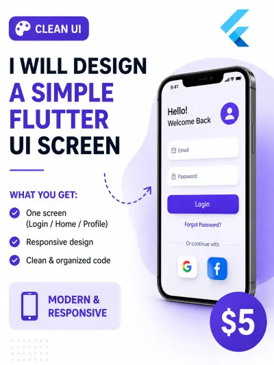 سأقوم بتصميم شاشة Flutter بسيطة واحترافية