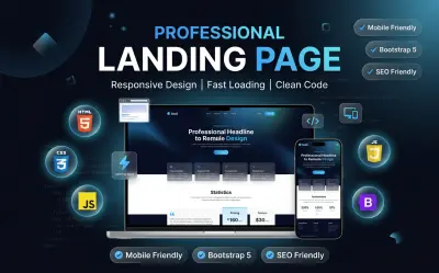 سأقوم ببرمجة صفحة هبوط Landing Page احترافية ومتجاوبة باستخدام HTML CSS Bootstrap وJavaScript