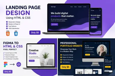 سأقوم بتصميم صفحه واحده Landing Page احترافية باستخدام HTML و CSS