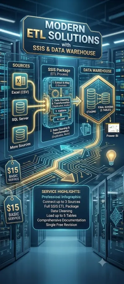 بناء عمليات ETL باستخدام SSIS وتجميع البيانات من مصادر متعددة داخل Data Warehouse