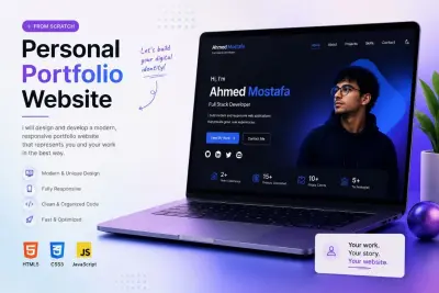سأصمم وأبرمج موقع بورتفوليو احترافي ومتجاوب باستخدام HTML CSS JavaScript