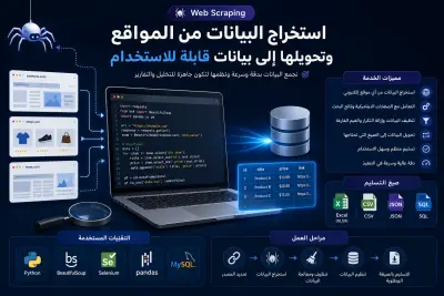 صورة العمل استخراج البيانات من المواقع |  Web Scraping - وتحويلها إلى Excel أو SQL
