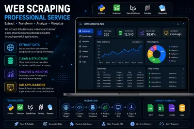 خدمة Web Scraping احترافية مع تطوير واجهات GUI وتحليل البيانات باستخدام Python