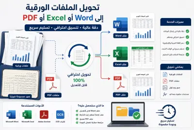 سأحول الملفات الورقية والصور وPDF إلى Word أو Excel باحترافية