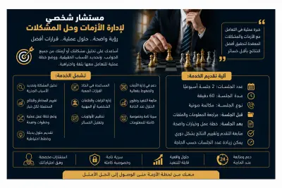 مستشار لإدارة الأزمات وحل المشكلات واتخاذ القرارات الصعبة للمشاريع والأفراد