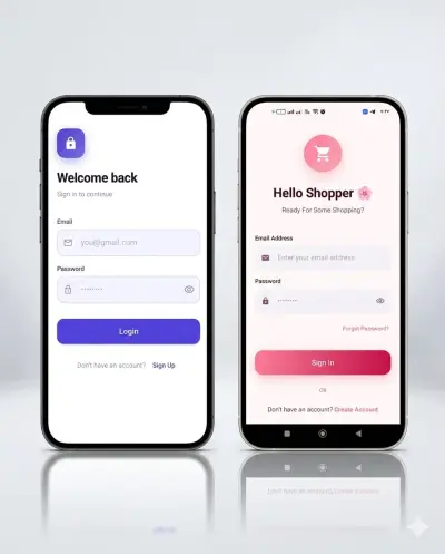 برمجه وتصميم شاشه تسجيل الدخول (Login Screen) احترافيه وعصريه لتطبيقات الجوال