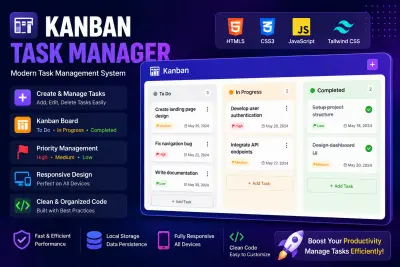 سأقوم بإنشاء نظام إدارة مهام Kanban احترافي باستخدام JavaScript