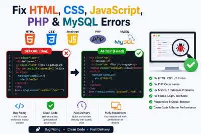 سأقوم بإصلاح أخطاء HTML CSS JavaScript PHP و MySQL في موقعك