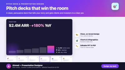 تصميم عرض تقديمي احترافي Pitch Deck لجذب العملاء والمستثمرين